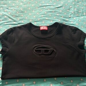Diesel Black Short Sleeve Top with Raised Oval Logo